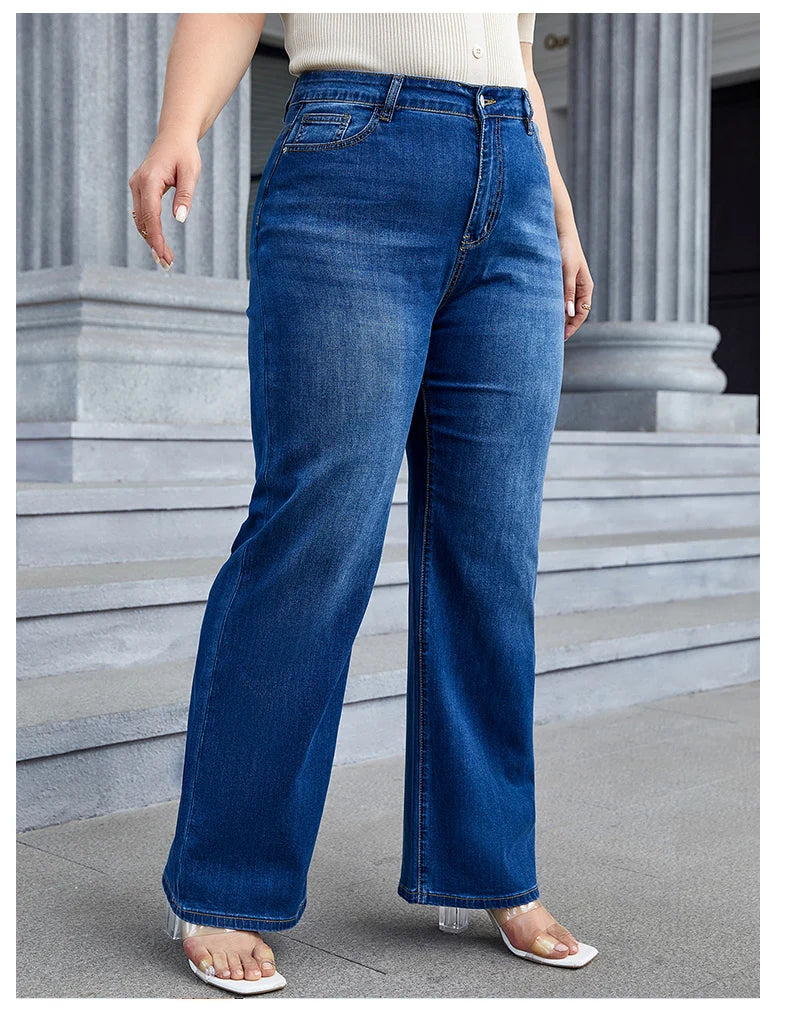 Plus Size Wide Leg Jeans - Women High Waist High Stretchy Straight Denim Jeans