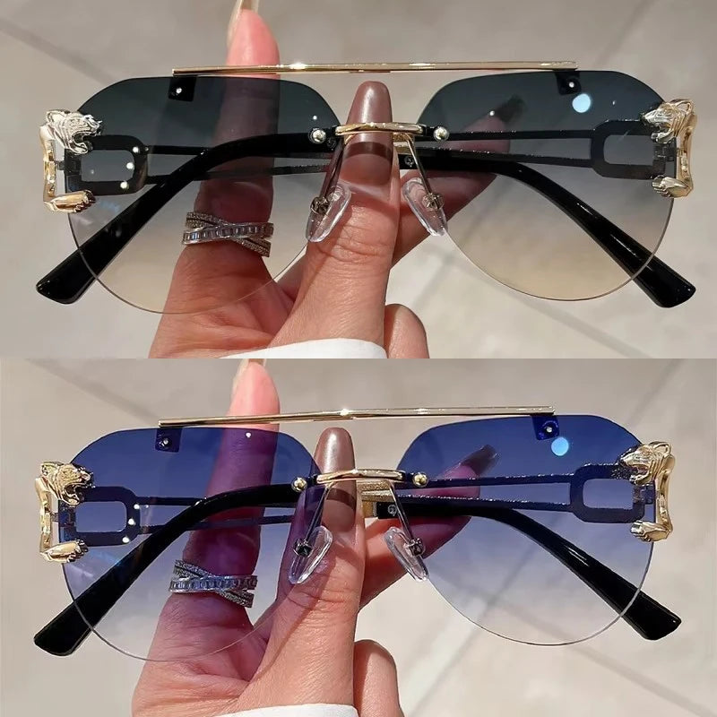 Unisex 2 Pairs Per Set Rimless Gradient Double Bridge Sunglasses