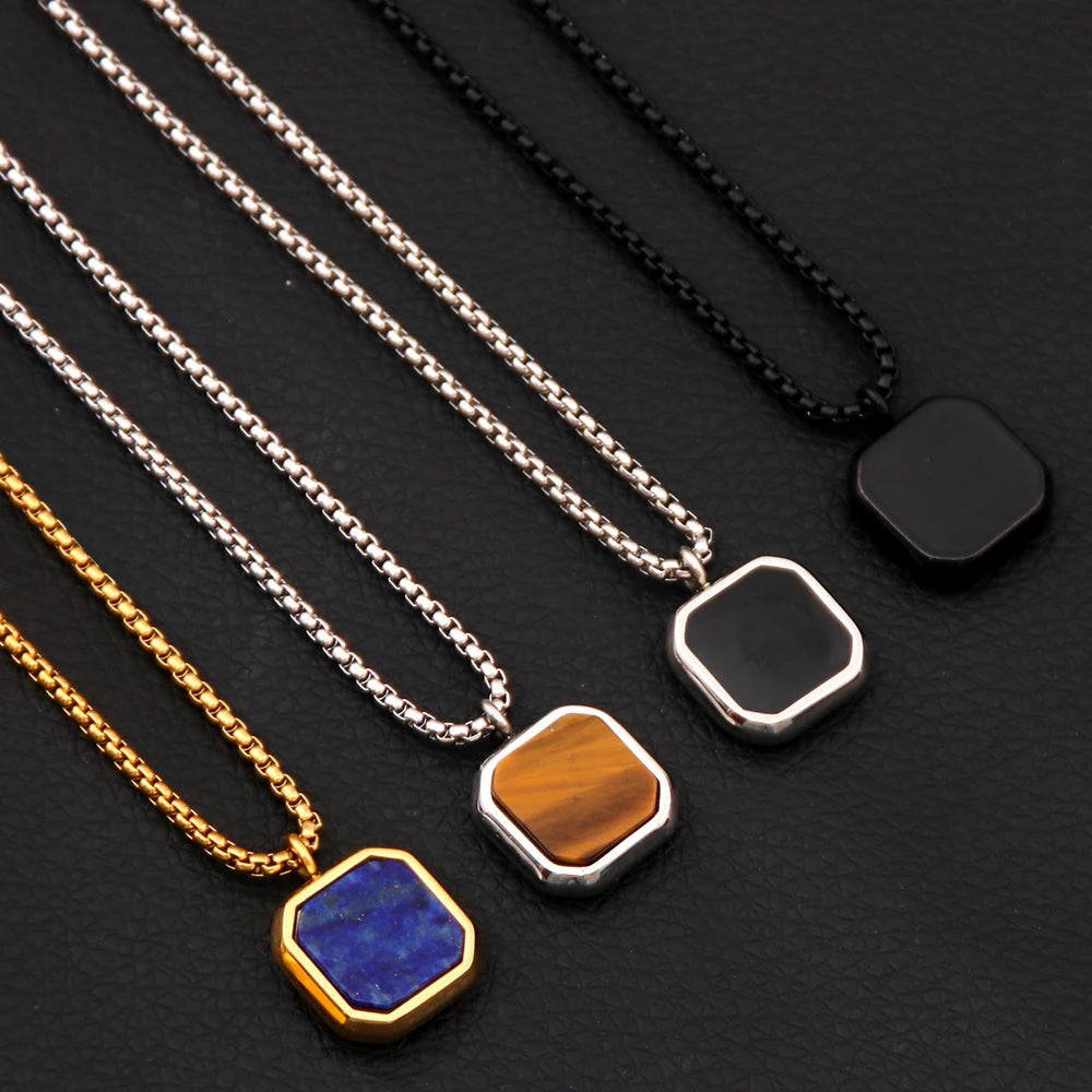 Geometric Square Polygon Pendant Necklace