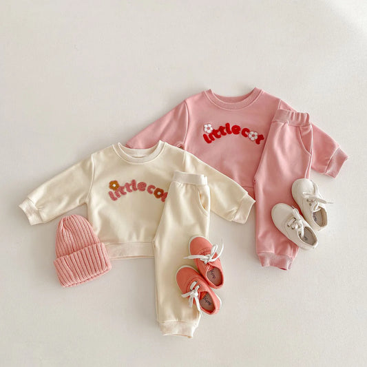 Girls Letter Print Hoodie Round-Neck Sweatshirts and Pants 2 PCS Track Suit