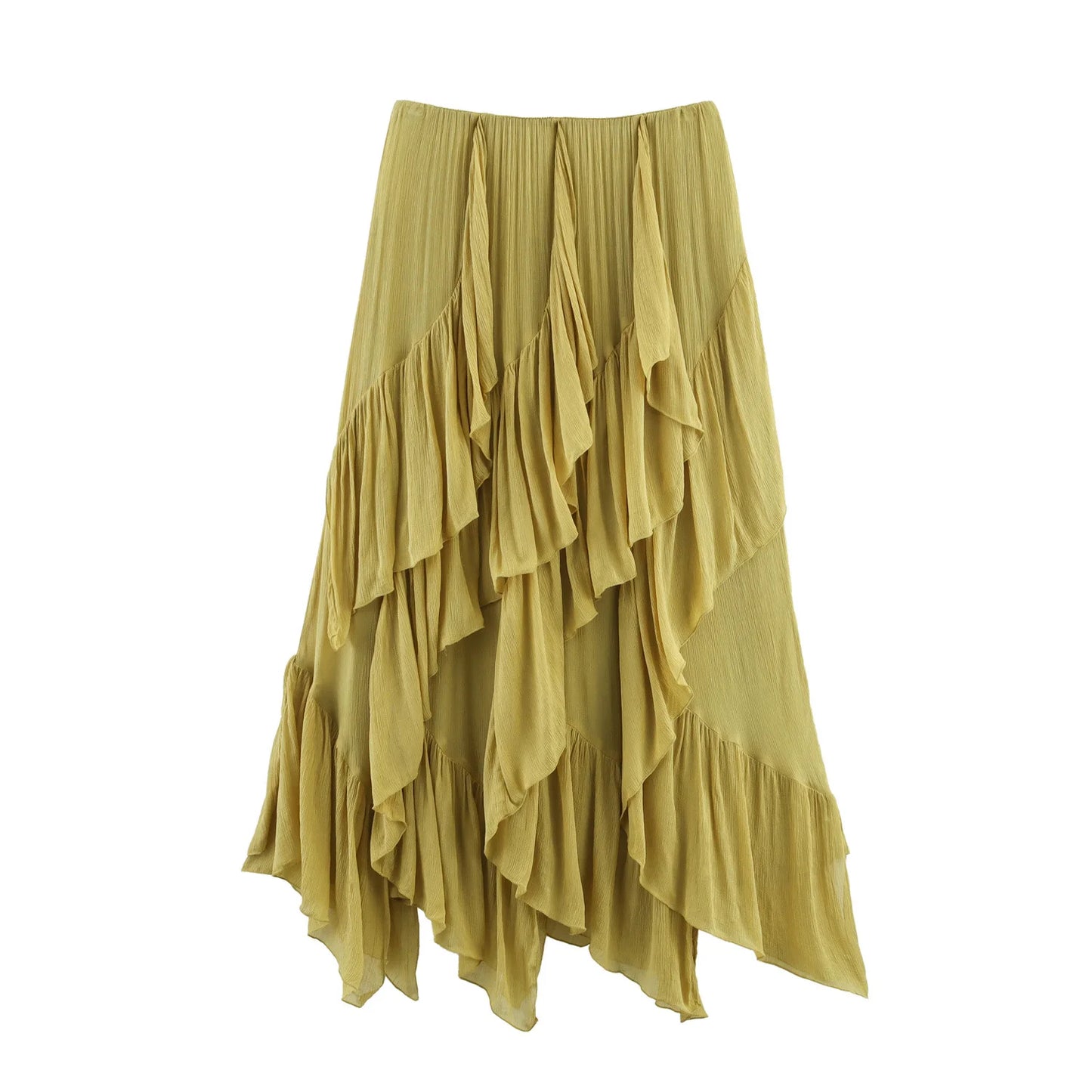 Women's Layered Midi Skirt - Mid Waist Summer Skirt with Decorative Details
