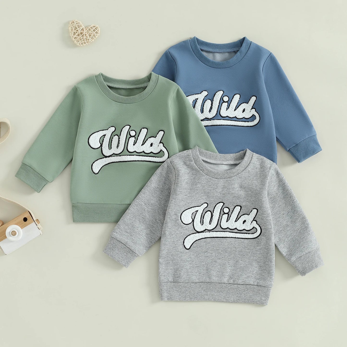 1-6Y Kids Boys Girls Fuzzy Letter Embroidered Crew Neck Long Sleeve Pullovers Sweatshirt