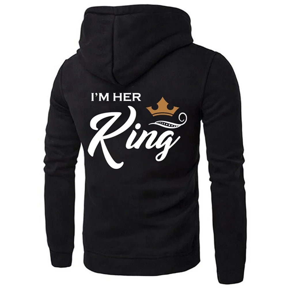 "Queen King" Printed Hoodie and 100% cotton plus size short sleeved T-shirt