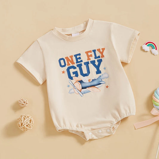 0-18M Baby Boys Rompers Birthday Letter Airplane Print Short Sleeve Summer Bodysuits Jumpsuits Babygrow