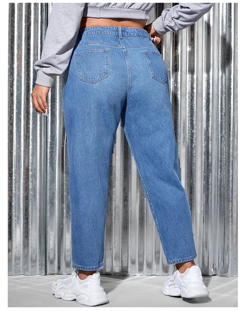 Plus Size Jeans - Women Tapered Curvy Stretchy Harem Fitting Loose Full Length Jeans