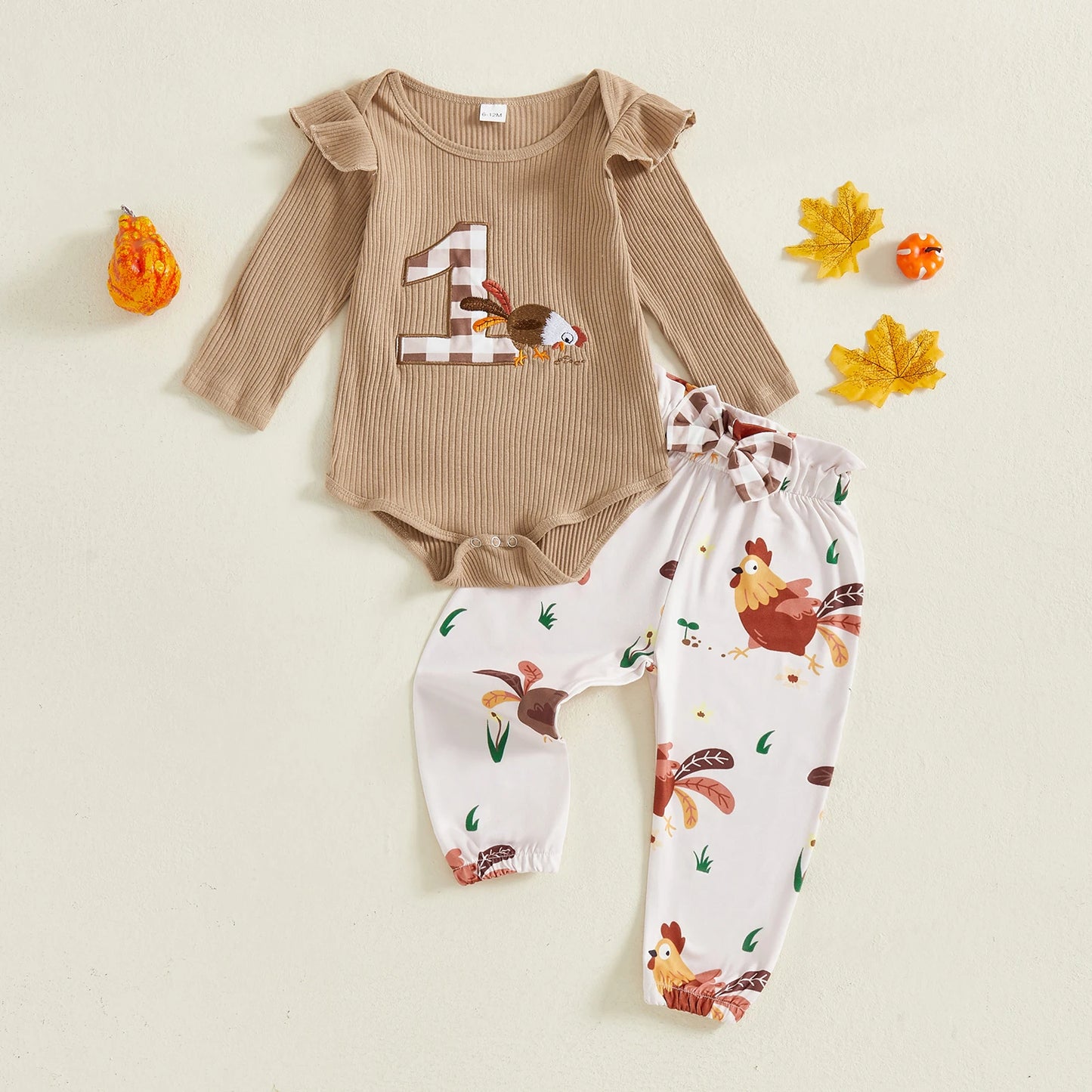 Baby 3-Piece Outfit Set - Ruffle Long Sleeve Embroidery Romper & Pants (0-18M)