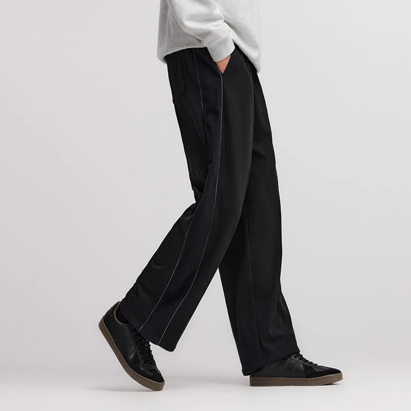 Men's Winter Knit Trousers - Loose Straight Leg Couple Casual Pants Black