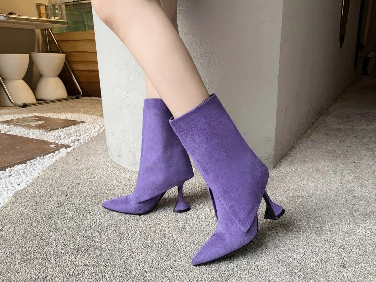 Women's Pointed Suede Short Plush Leather Ankle Boots