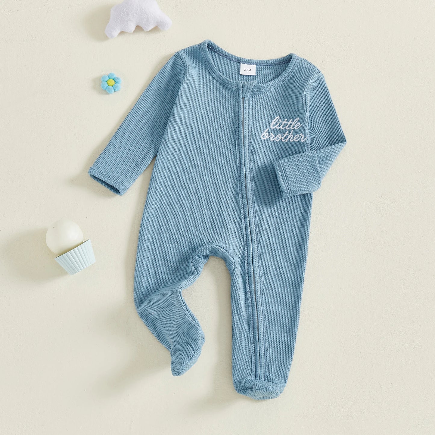 Baby Footed Romper - Long Sleeve Letter Embroidery Jumpsuit (0-12M)