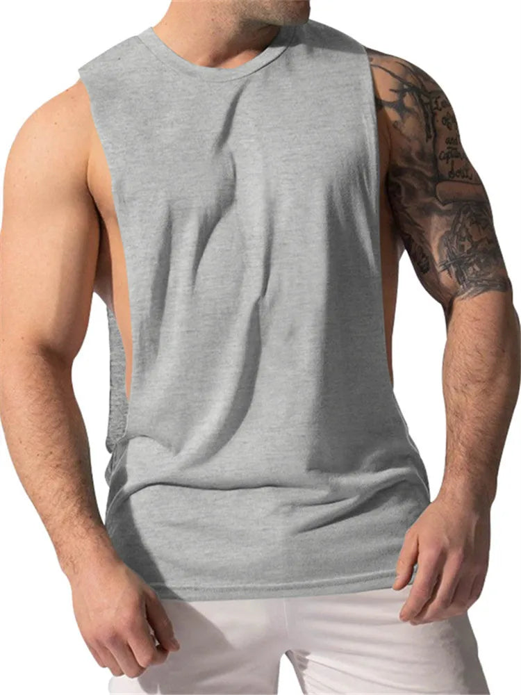 Men's Cotton Sleeveless Sports Solid Colour Vest Slim Breathable Fitness Tank Top