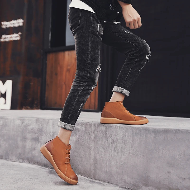 Men's Leather Ankle Boots - Lace-Up Work & Business Boots