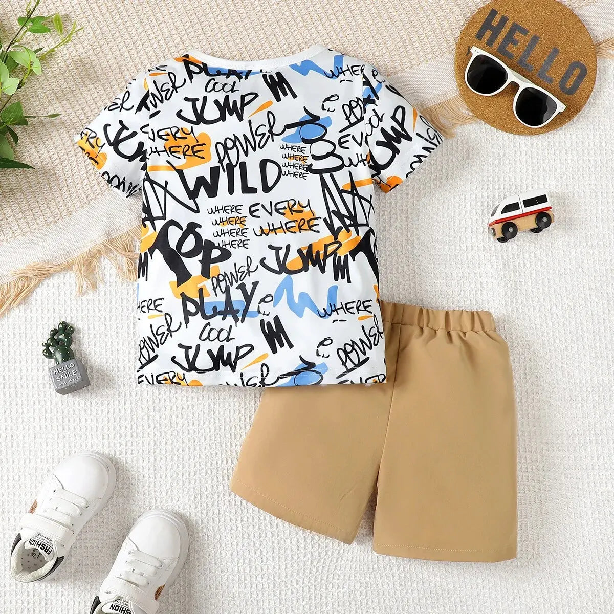 Children's Boy's Short Sleeve Cotton Shorts Two-Piece 4-7 Years Old Kids