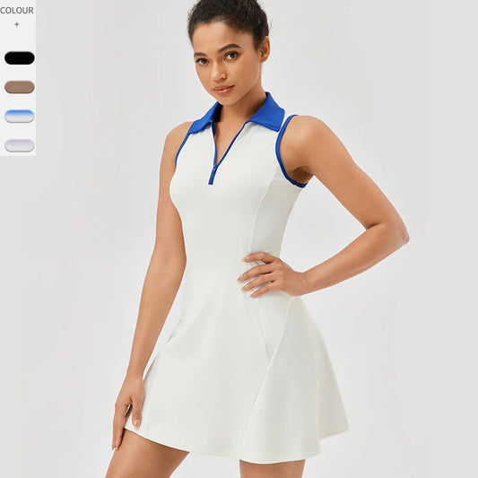 Women's Summer Tennis  Lapel Slim Fit Running Breathable Quick Dry Golf Yoga Wear Workout Dress
