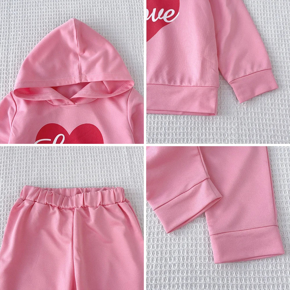 Children's Girls'  Long Sleeved Love Letter Printed Hoodie and Pants 2-piece Set