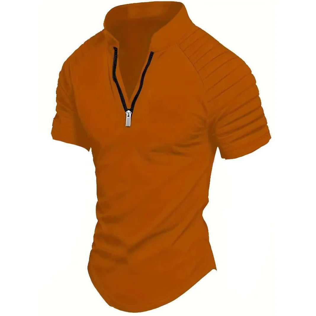 Men's Summer Stand Collar Short Sleeve Half Zipper Casual Polo Shirt