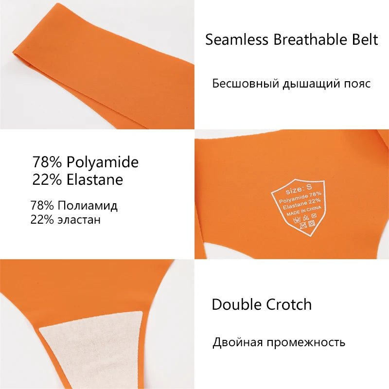 3PCS Women Ice Silk Seamless Underpants Panties, V-Waist Sport Thongs Low Rise 10 Solid Colours Breathable G-string