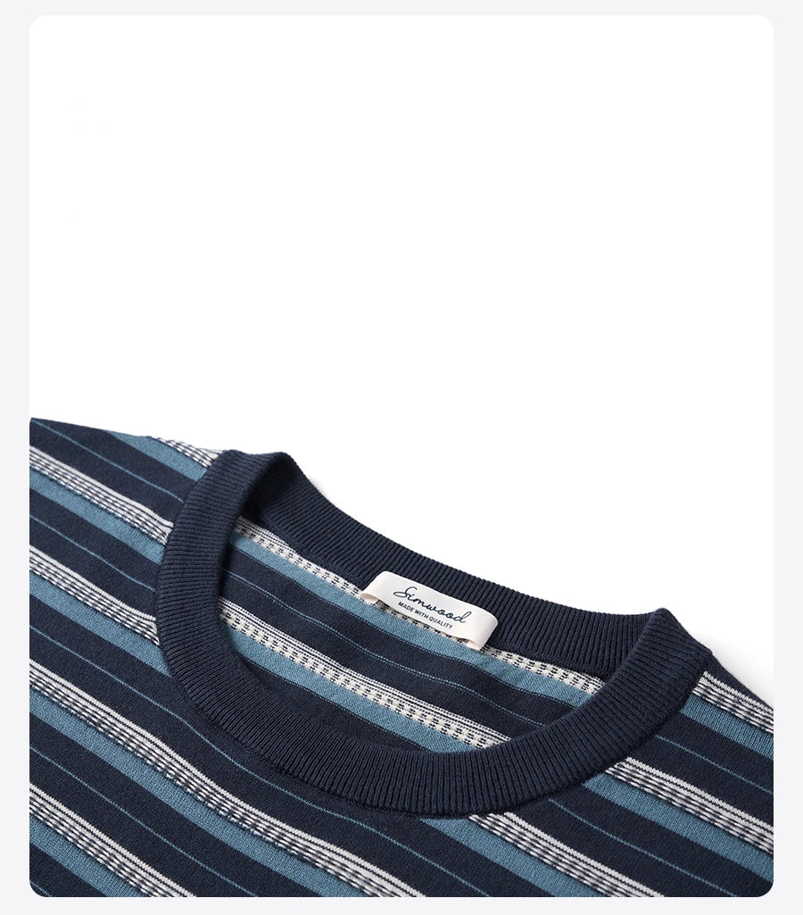 Men's Premium Knitted Striped T-Shirt - 14 Gauge Jacquard Regular Fit