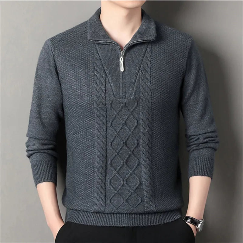 Autumn Winter Thick Pullover - Smart Casual Stand Collar Knit Sweater