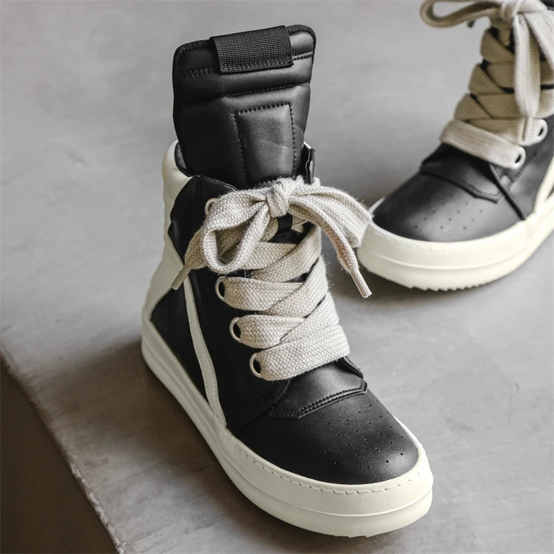Men's High-Top Leather Sneakers - Casual Sports Ankle Boots