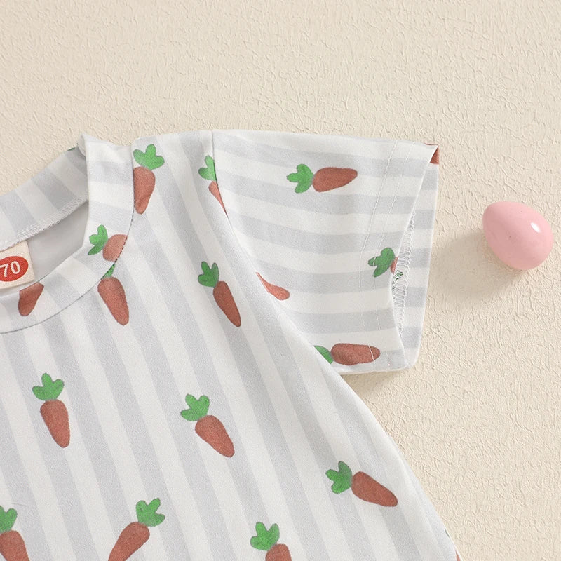 Infant Baby Boys Easter Clothes Set - Carrot Stripe Print T-Shirt & Shorts 2pcs