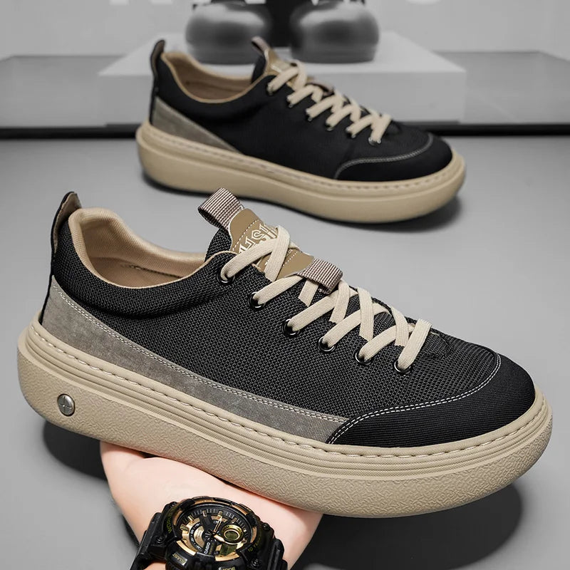 Men's Soft Platform Sneakers - Breathable Lace-Up Tennis Shoes