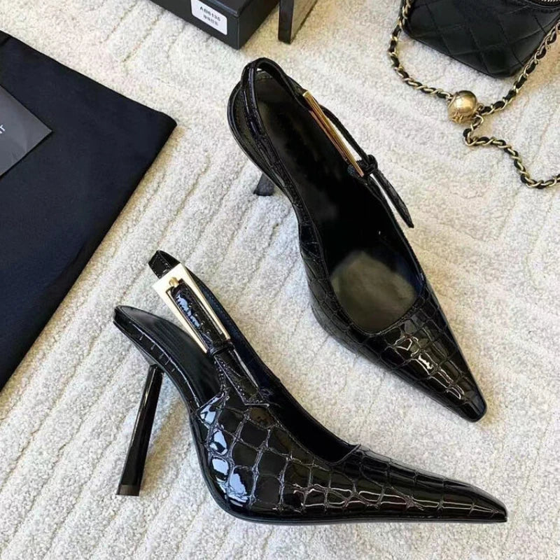 Women's Pointed Stiletto Sandals - One-Line Buckle Strap High Heels