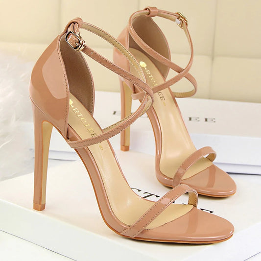Women's Open Toe High Heels Patent Leather Heels Stiletto
