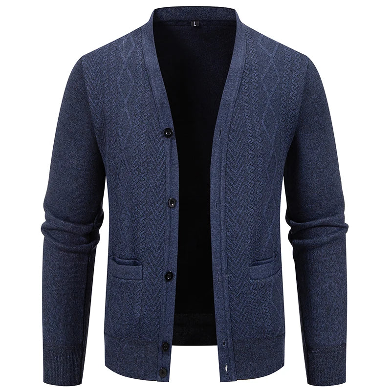 V-Neck Knit Cardigan - Casual Solid Colour Sweater Coat