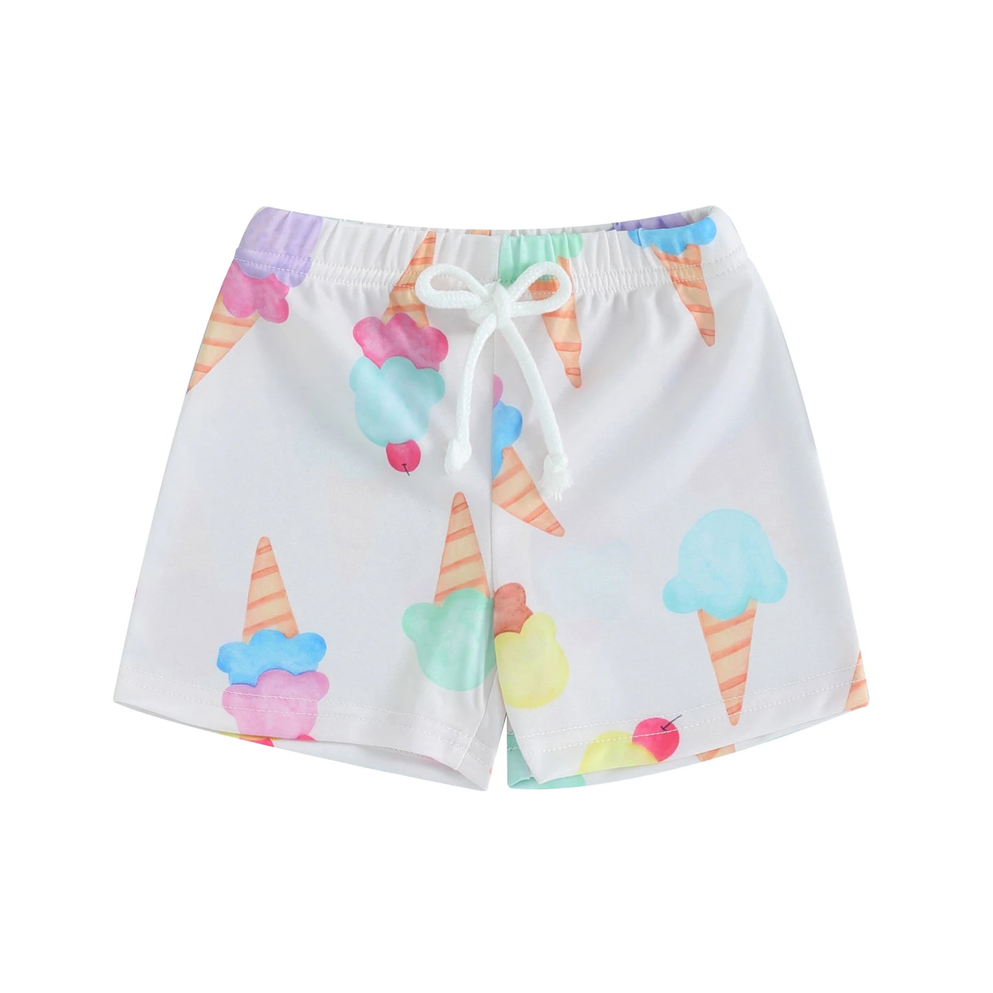 Toddler Boys Swim Trunks - Cartoon Print Elastic Waist Shorts (0-4Y)