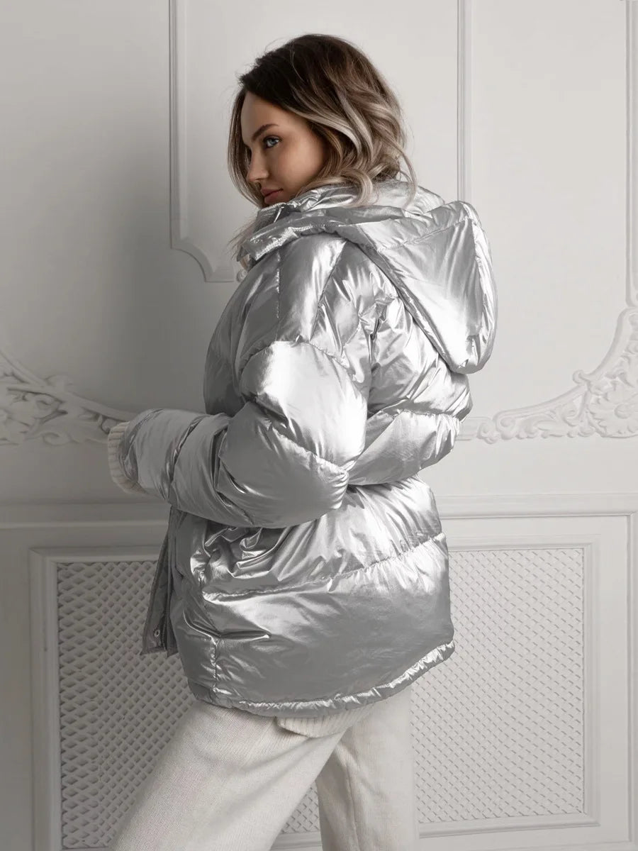 Women's Glossy Hooded Cotton-Padded Jacket