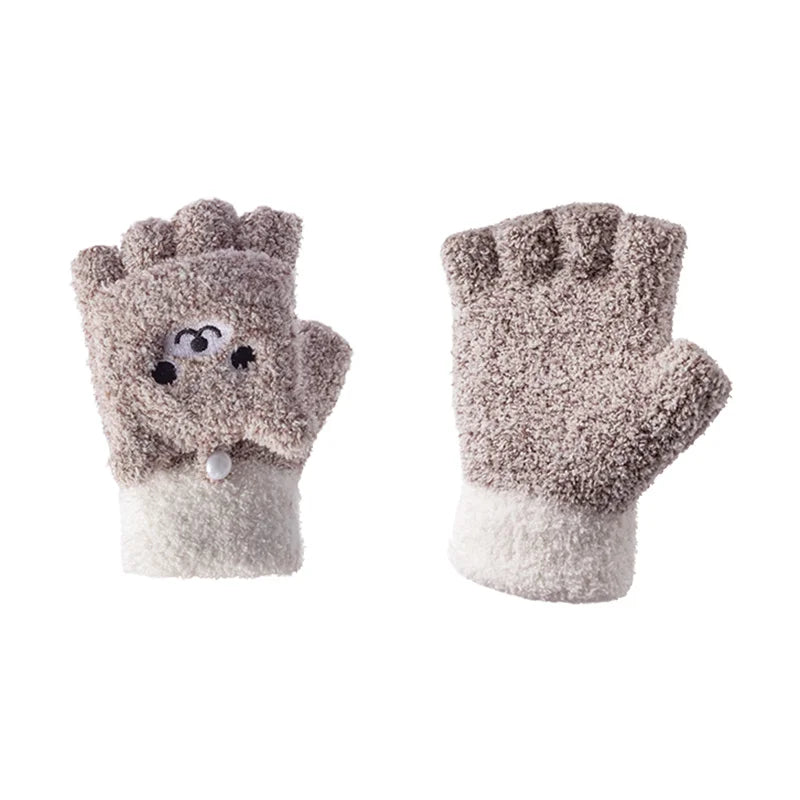 Cute Animal Plush Fingerless Gloves - Touchscreen Winter Warm Accessories