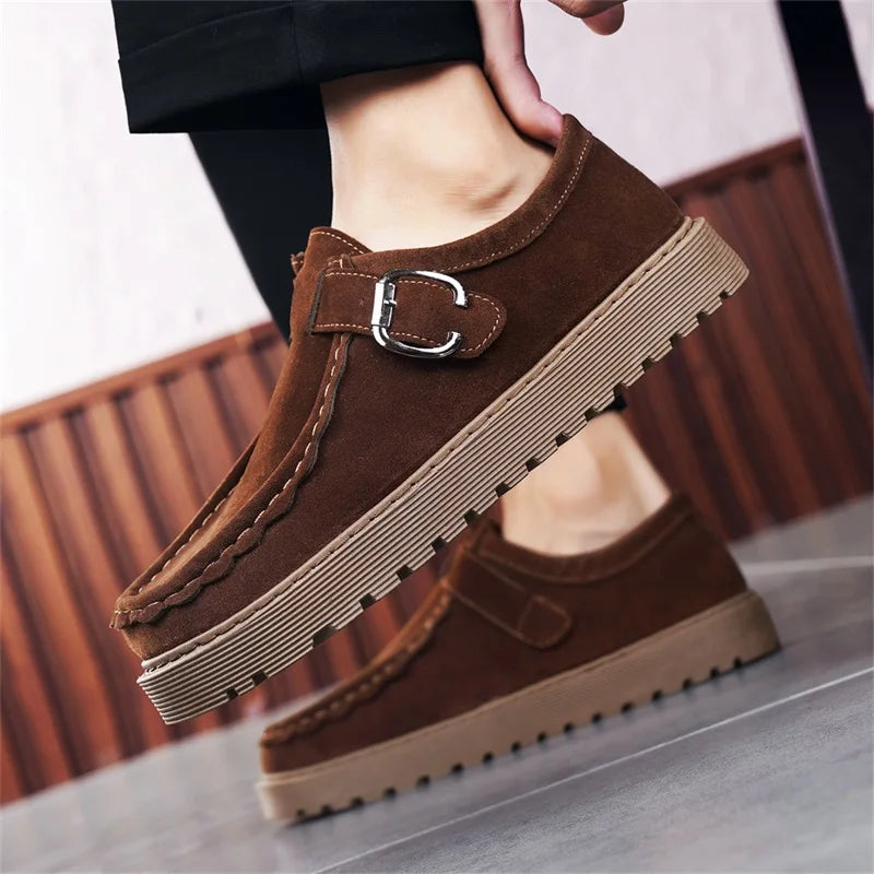 Men's Platform Sneakers - Buckle Closure Tennis Sports Shoes