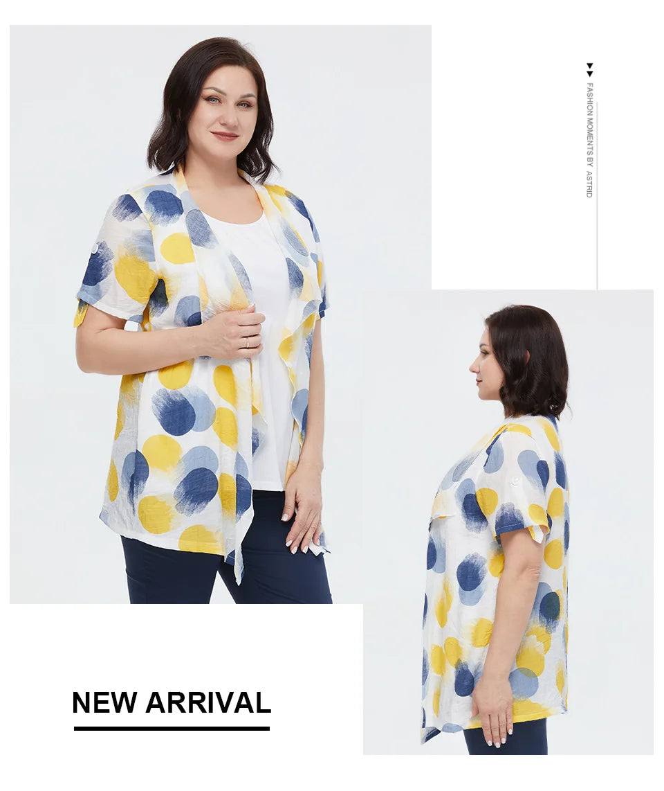 Women's Oversized Fake Two-Piece Print Shirt Blouse