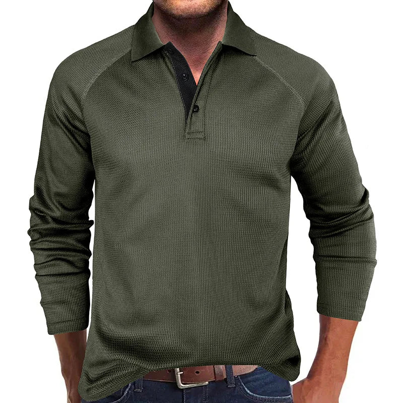 Men's Spring Autumn Turn Down Collar Long Sleeve Business Anti-Shrink Polo Shirt