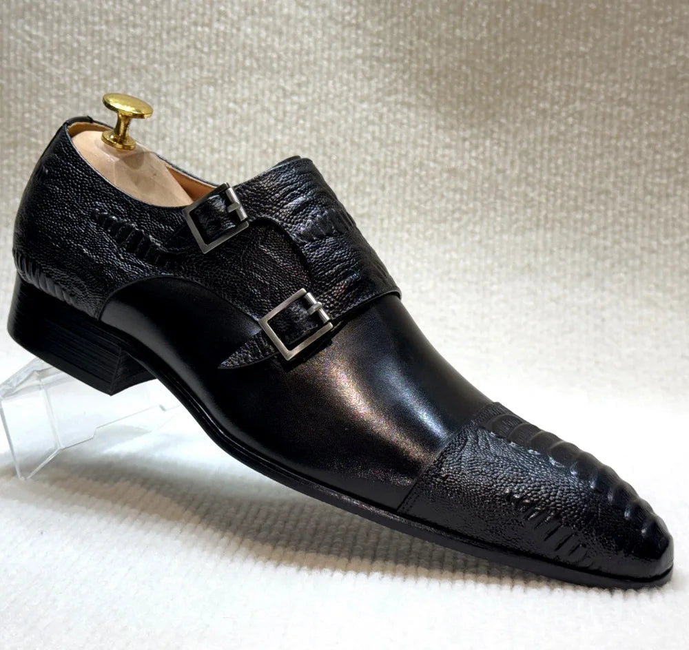 Handmade Double Buckle Monk Strap Leather Dress Shoes