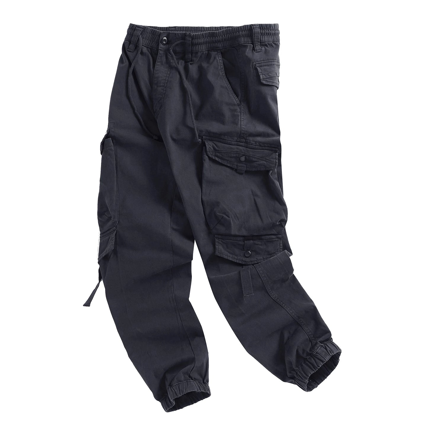 Men's Cotton Cargo Pants - Multi-Pocket Drawstring Joggers