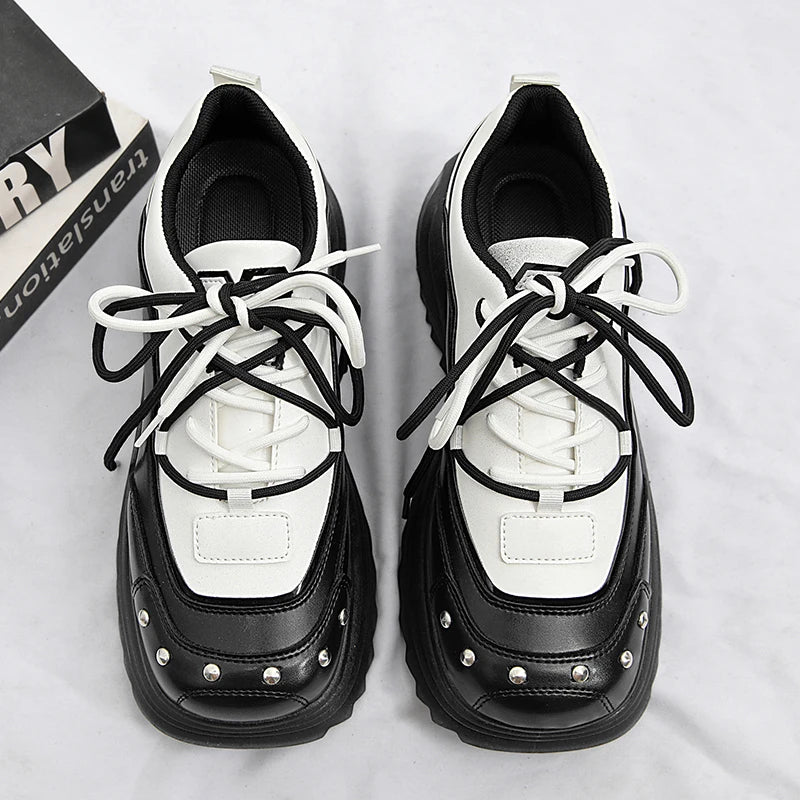 Men's Platform Sneakers with Metal Design - Skateboard Sports Shoes