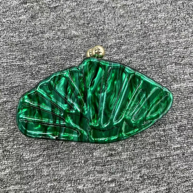 Women's Shell Fan-Shaped Evening Bag - Luxury Acrylic Crossbody Clutch with Pearl Details