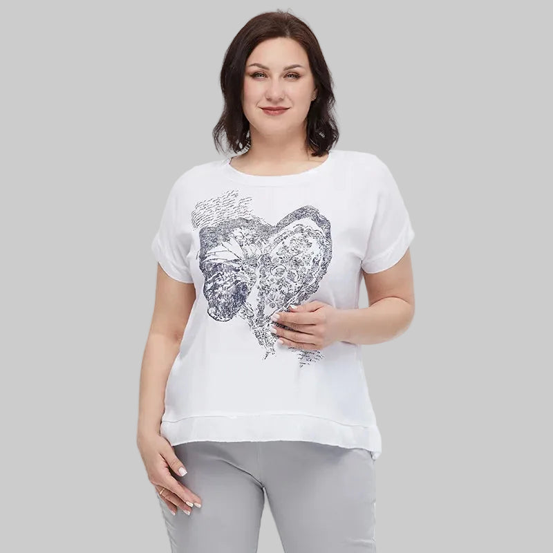 Women's Oversized Short Sleeve Sequin Print Cotton Top
