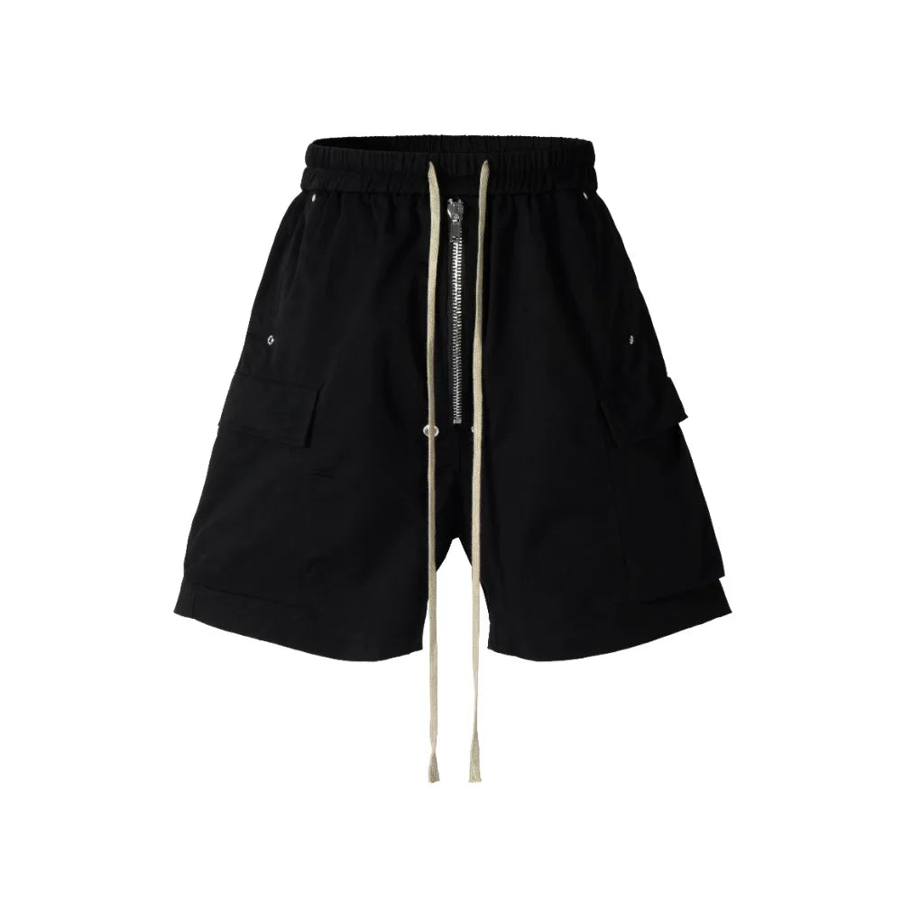 Men Black Zipper Front Casual Shorts