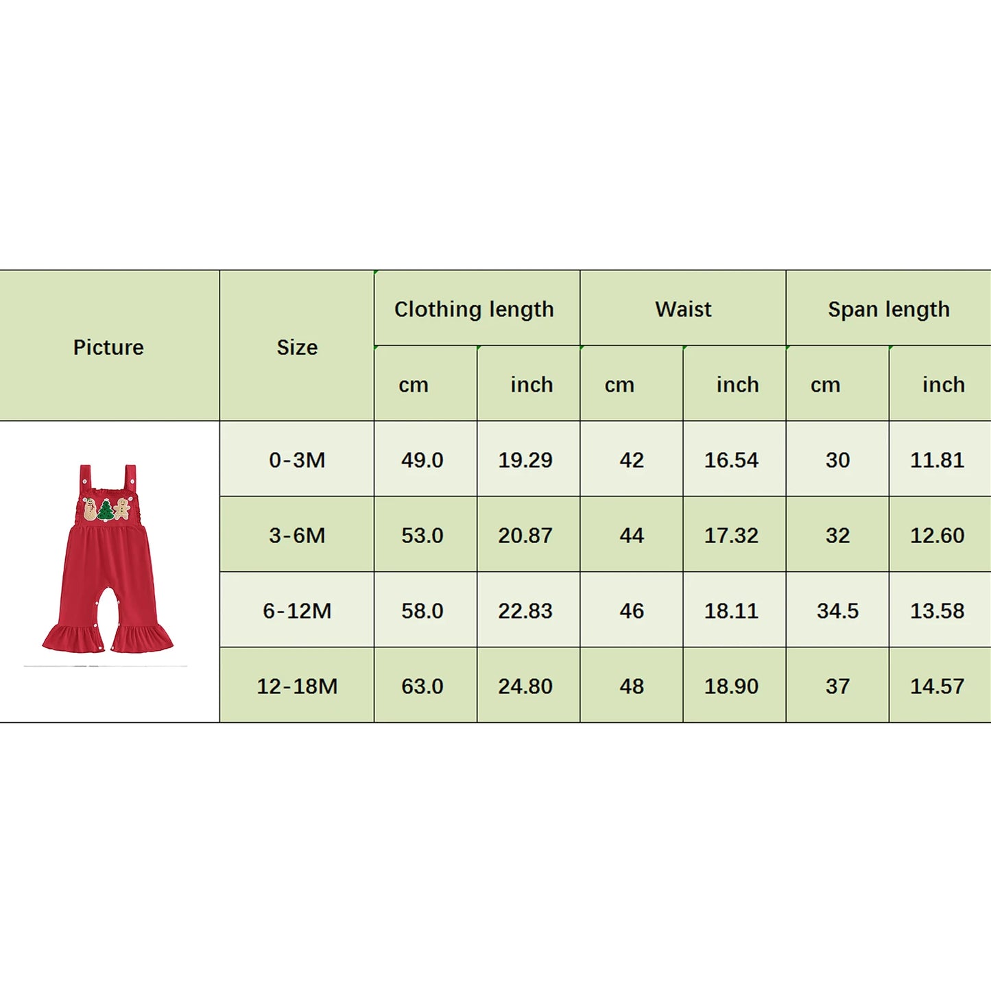 Baby Girls' Christmas Overall Romper - Tree Embroidered Sleeveless Bell Bottom Jumpsuit