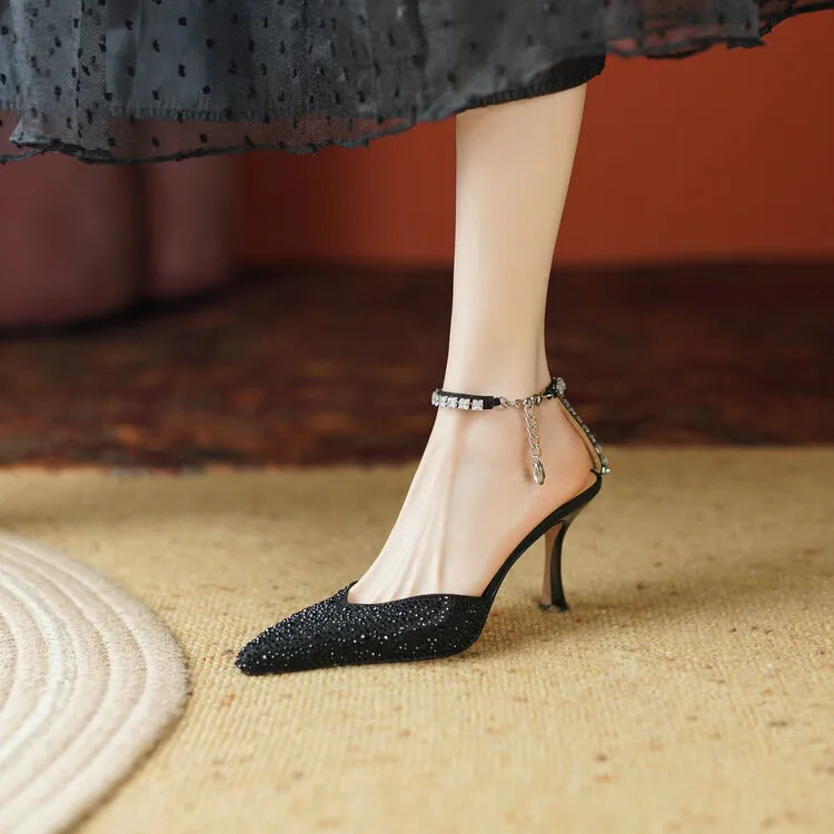 Women's Pointed Toe Rhinestone Wedding Sandals - Bowknot Pendant Pumps