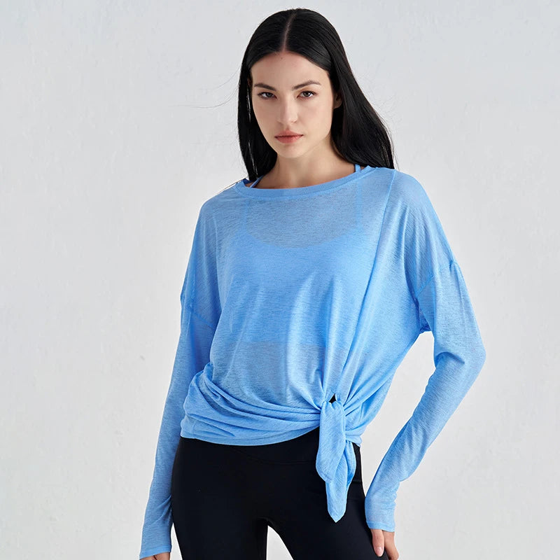 Mesh Long Sleeve Sports Top - Quick Dry Breathable Running Shirt for Yoga & Fitness