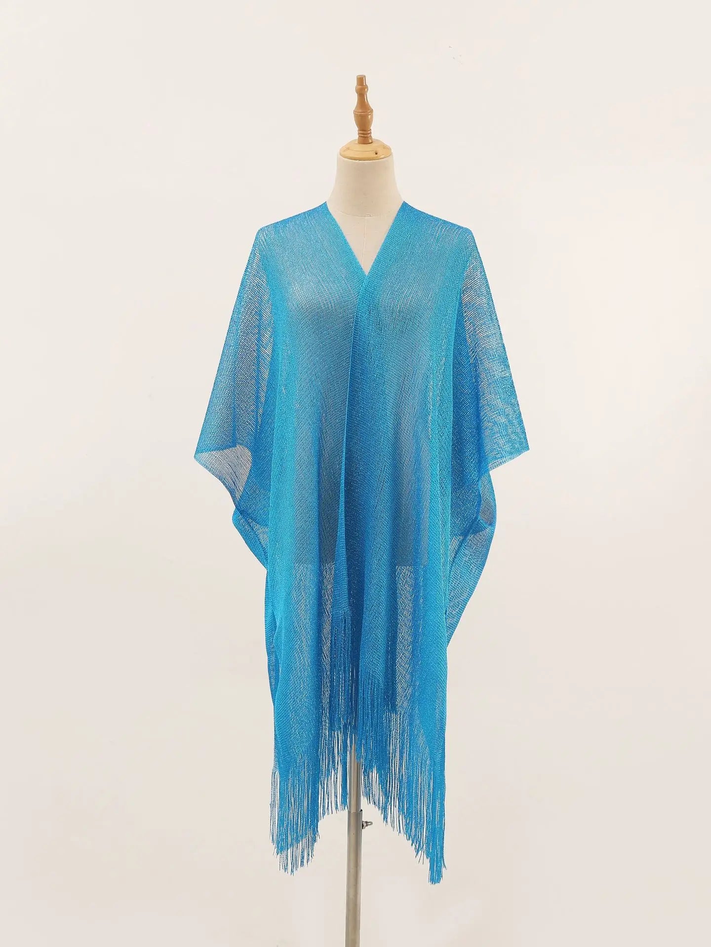 Women Swimsuit Cover Ups Shawl-Collar Caftans Beach Tunic Dress Robe Solid Tassel Pareo Beach Cover-ups