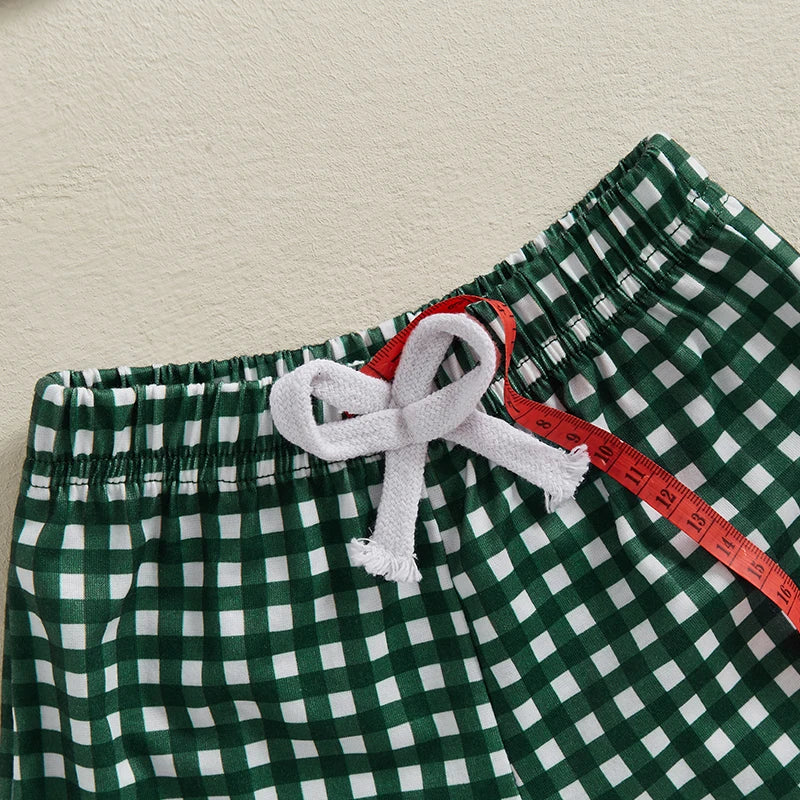 Baby Boys' Birthday Outfit Set - Cartoon Duck Letter Embroidery Short Sleeve Top & Plaid Shorts 2pcs