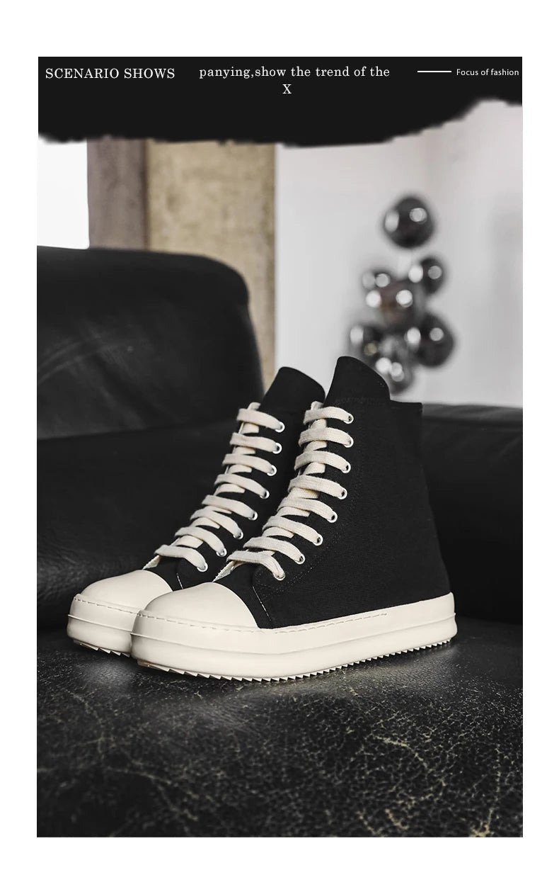 Unisex High-Top Leather Sneakers - Lace-Up Ankle Boots