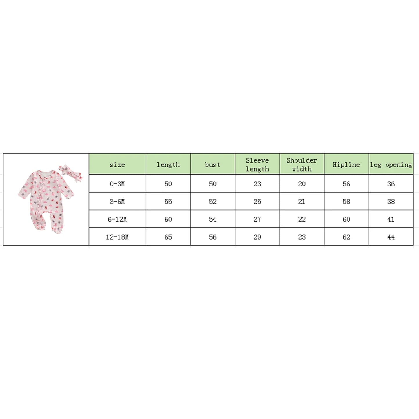 Baby Fall Winter Romper with Floral Hat Print - Zip Up Footed Jumpsuit & Headband (0-18M)