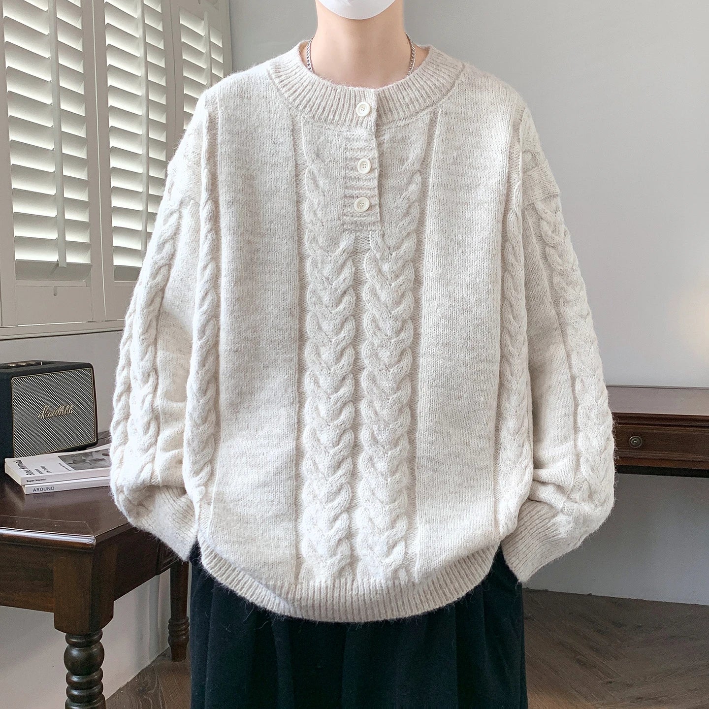 Loose Streetwear O-Neck Long Sleeve Knit Pullover