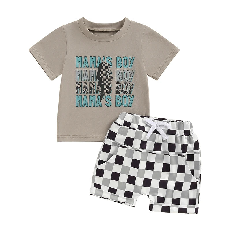 0-3Y Infant Casual Baby Boys Clothes Set Short Sleeve Letters Print T-shirt with Plaid Shorts Summer Outfit