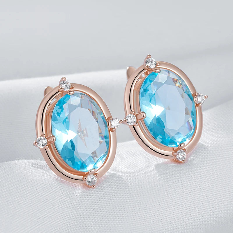 Luxury Blue Zircon Dangle Earrings - Rose Gold Bridal Jewellery